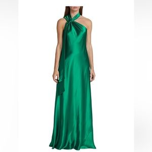 Galvan 'Ushuaia’ Satin Tieneck Gown in emerald Green - size 36 BRAND NEW